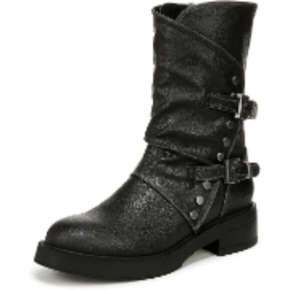 Faux-leather moto boots with side zipper and stud details